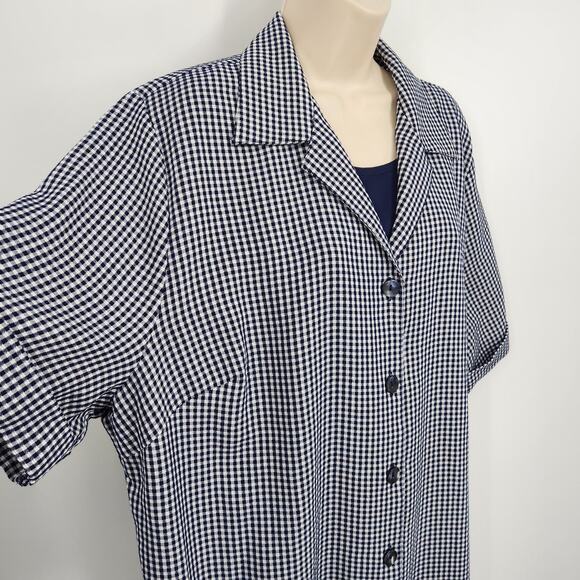Maggie Barnes 2-in-1 Button Blouse Women's Plus Size 20W Checkered Short Sleeve - Picture 3 of 11